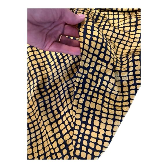 Hanii Y women’s Silk Dress Geometric print  Asymmetric Golden/navy Blue Sz 40 - Picture 6 of 9